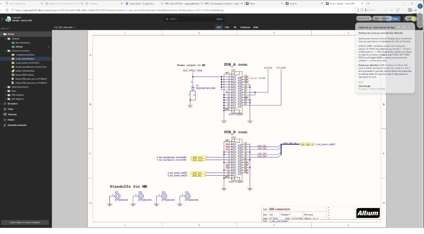 Flashwise catch-me-up panel open over an Altium schematic on Windows